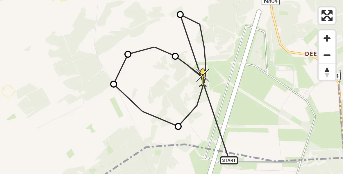 Routekaart van de vlucht: Politiehelikopter naar Vliegbasis Deelen