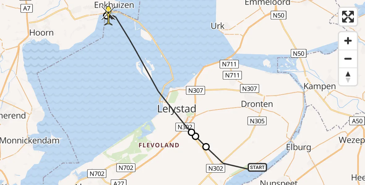 Routekaart van de vlucht: Kustwachthelikopter naar Enkhuizen, Strandgaperweg