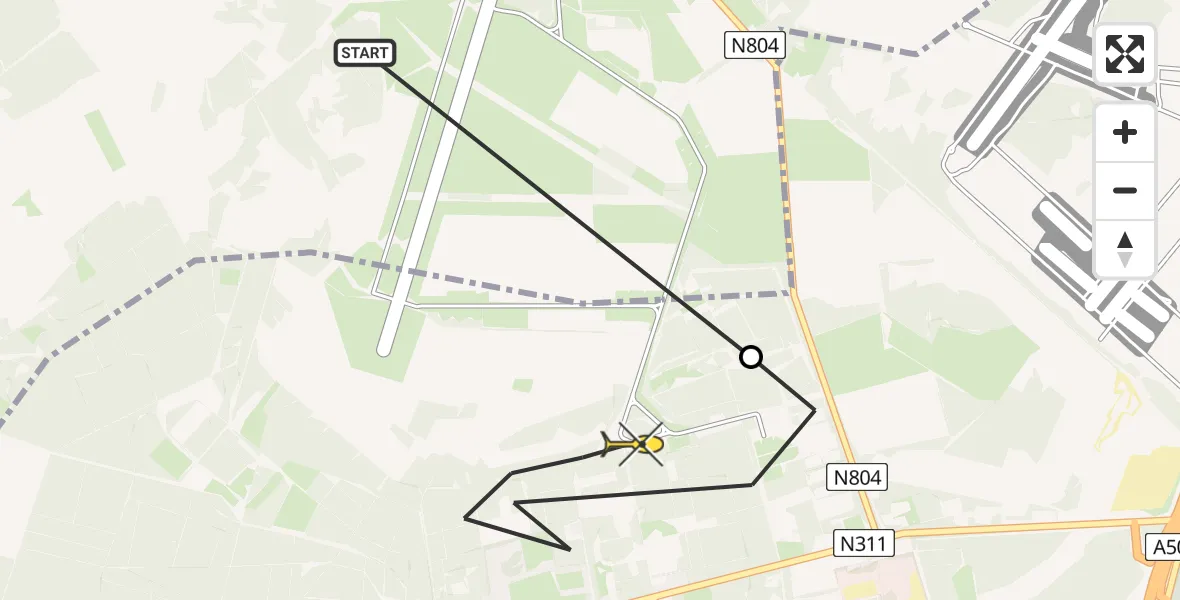 Routekaart van de vlucht: Politiehelikopter naar Arnhem, West Vrijlandweg