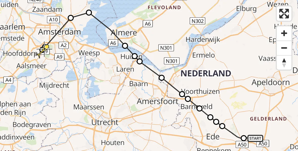 Routekaart van de vlucht: Politieheli naar Schiphol, Deelenseweg