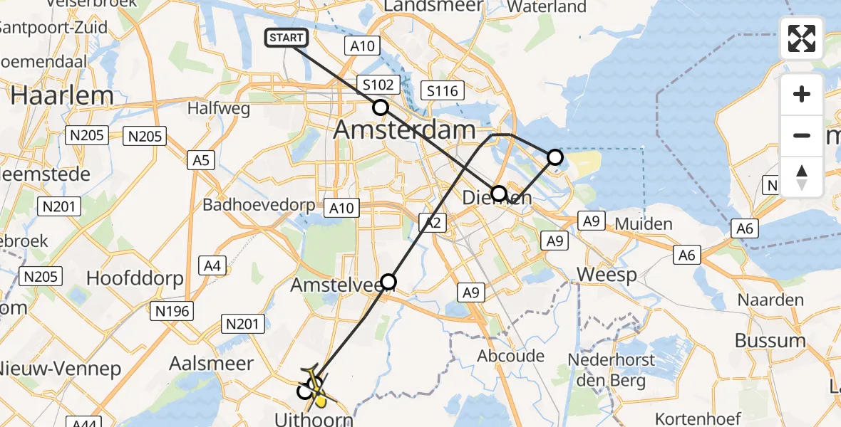 Routekaart van de vlucht: Lifeliner 1 naar Amstelveen, Van Boetzelaerstraat