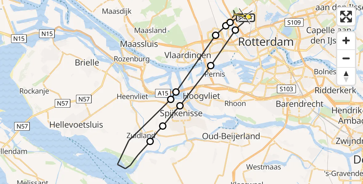 Routekaart van de vlucht: Lifeliner 2 naar Rotterdam The Hague Airport, Zestienhovensebaan