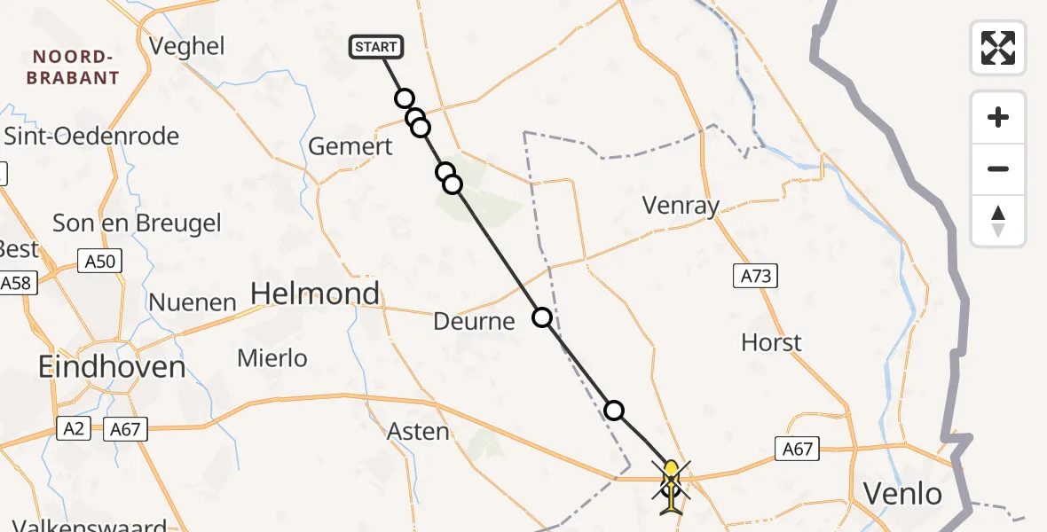 Routekaart van de vlucht: Lifeliner 3 naar Maasbree, Statenweg