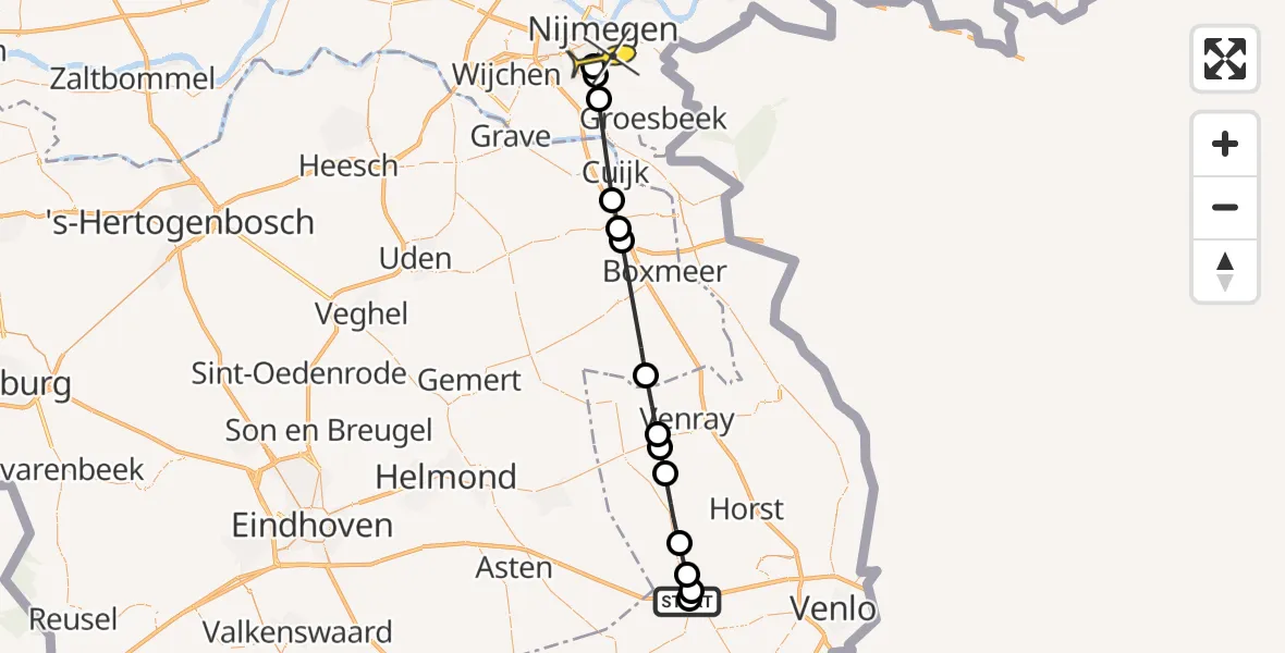 Routekaart van de vlucht: Lifeliner 3 naar Radboud Universitair Medisch Centrum, Hortensialaan