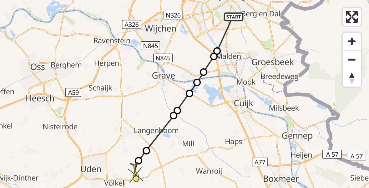 Routekaart van de vlucht: Lifeliner 3 naar Vliegbasis Volkel, Westerkanaaldijk