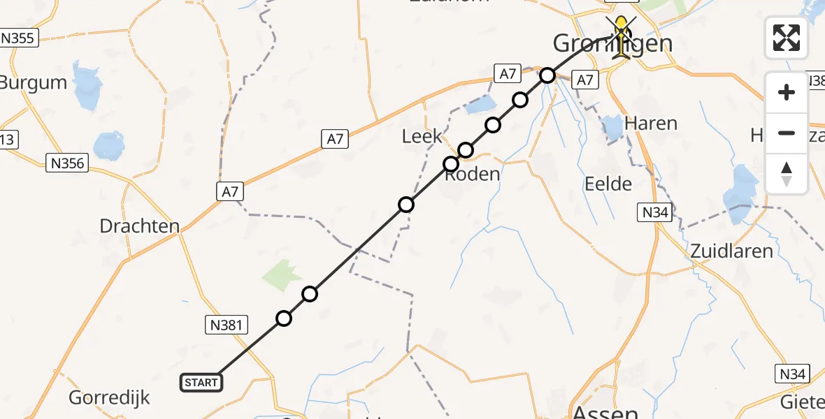 Routekaart van de vlucht: Lifeliner 4 naar Universitair Medisch Centrum Groningen, Eendeven