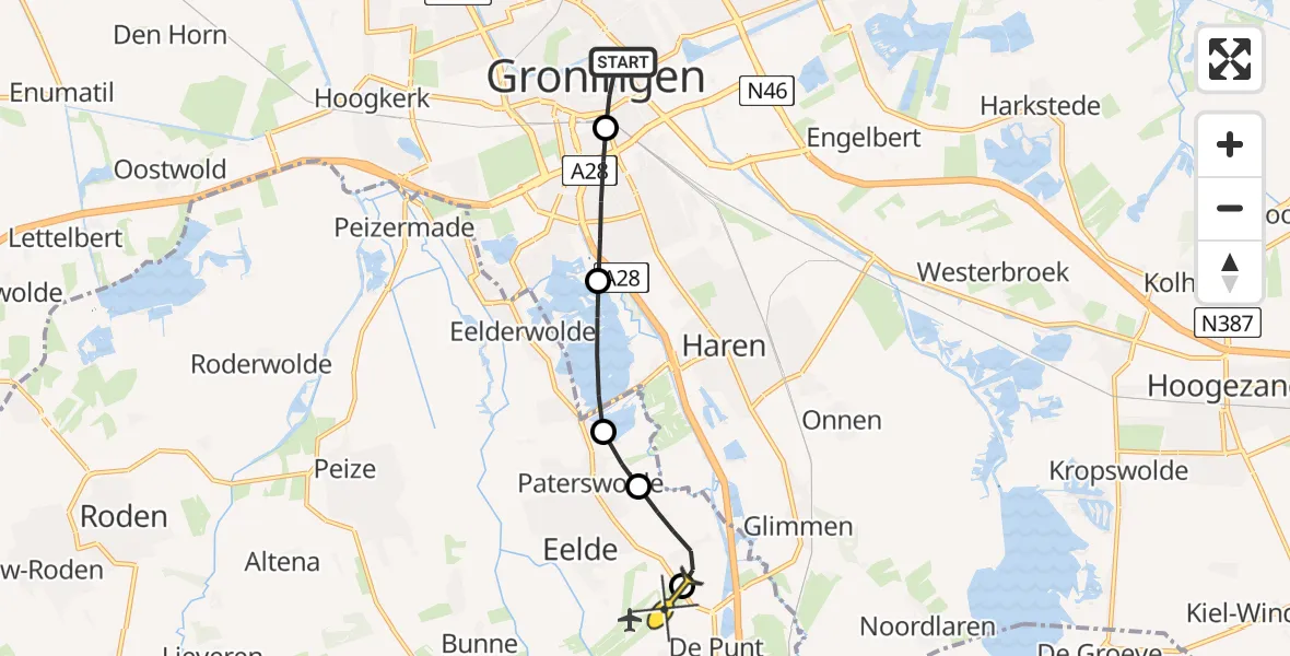 Routekaart van de vlucht: Lifeliner 4 naar Groningen Airport Eelde, Rabenhauptstraat