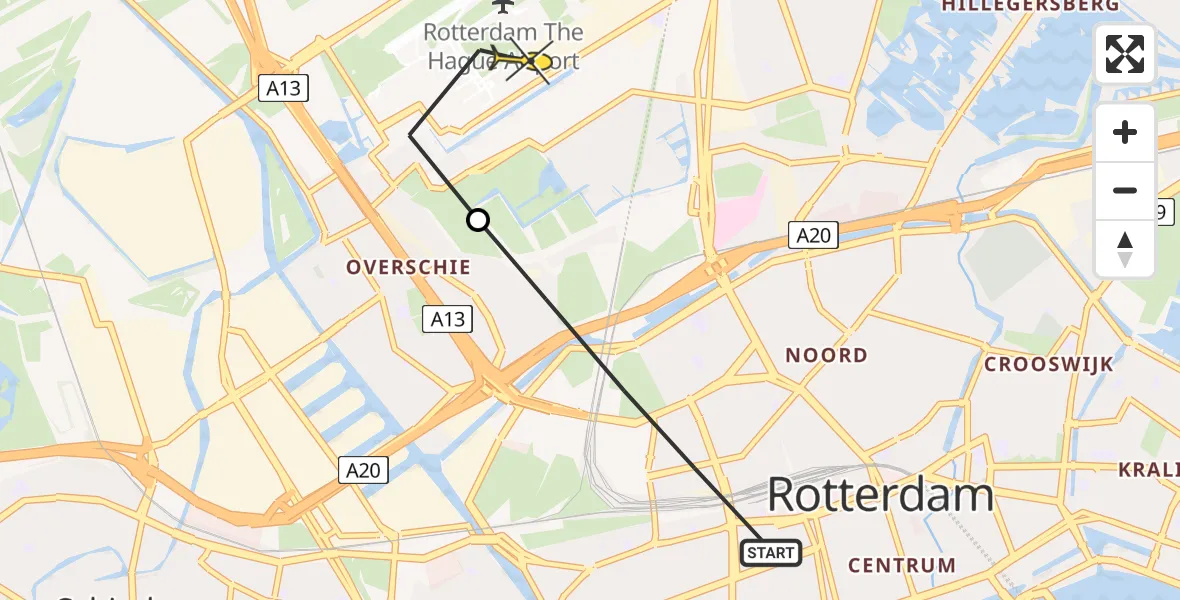 Routekaart van de vlucht: Lifeliner 2 naar Rotterdam The Hague Airport, Vroesenlaan