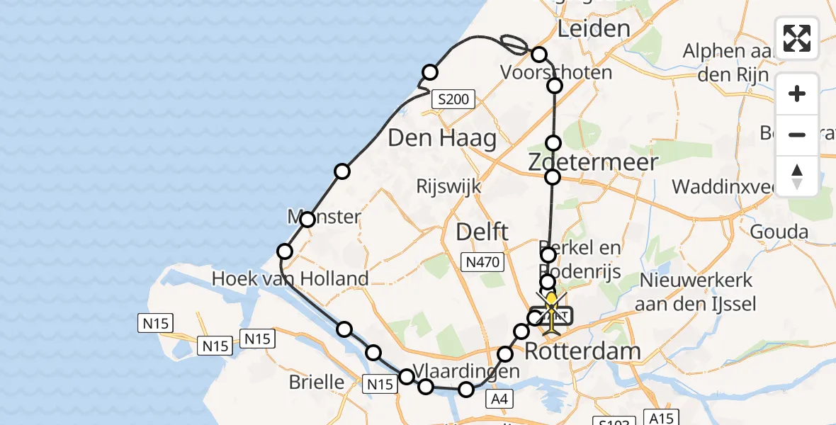 Routekaart van de vlucht: Politieheli naar Rotterdam The Hague Airport, Oude Bovendijk