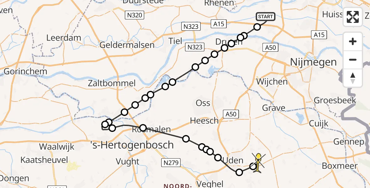 Routekaart van de vlucht: Lifeliner 3 naar Vliegbasis Volkel, Stationsstraat