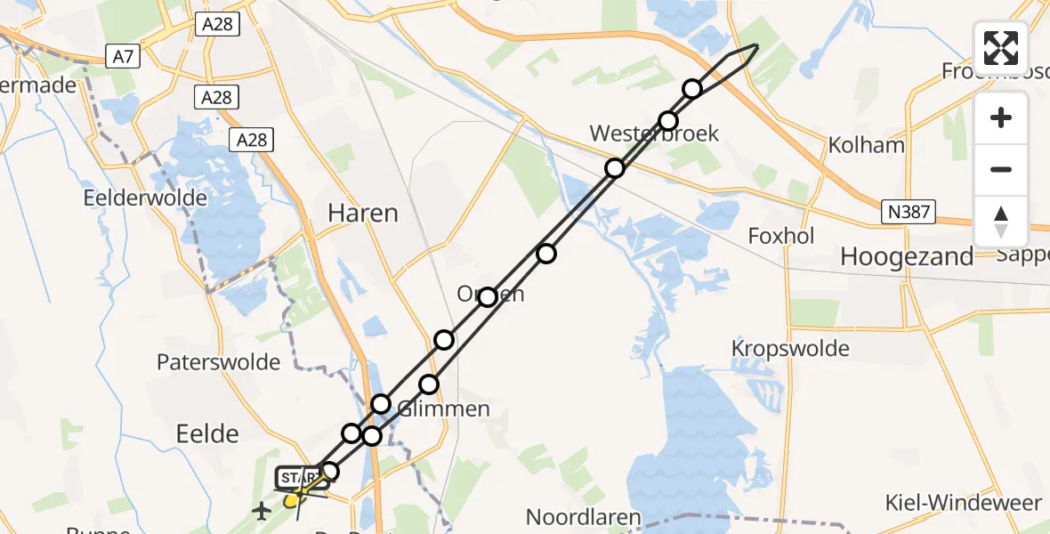 Routekaart van de vlucht: Lifeliner 4 naar Groningen Airport Eelde, Kerklaan