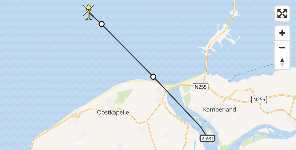 Routekaart van de vlucht: Kustwachthelikopter naar Kampersnauw