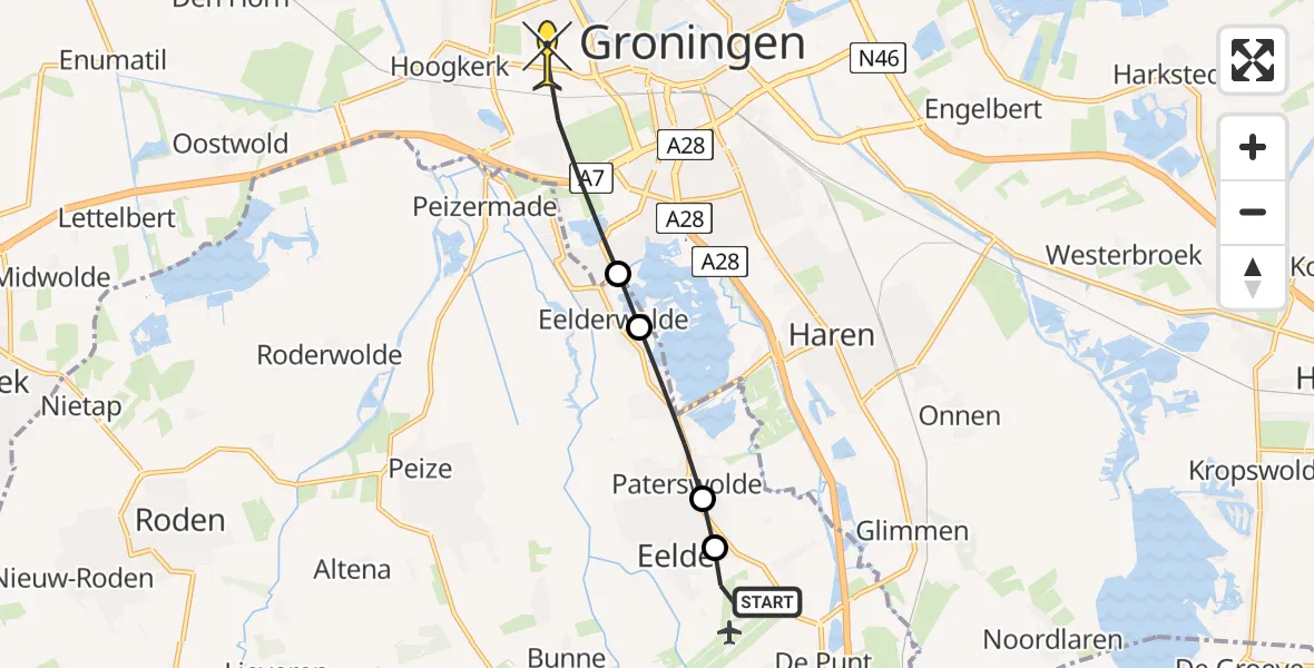 Routekaart van de vlucht: Lifeliner 4 naar Groningen, Eskampenweg