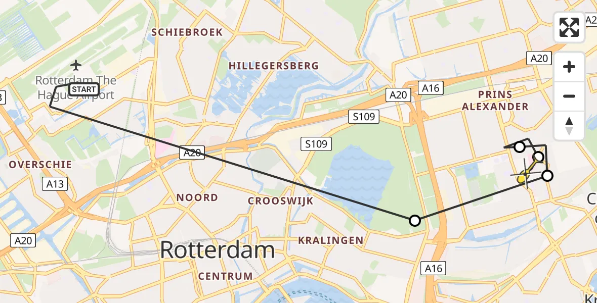 Routekaart van de vlucht: Lifeliner 2 naar Rotterdam, Stinsenlaantje