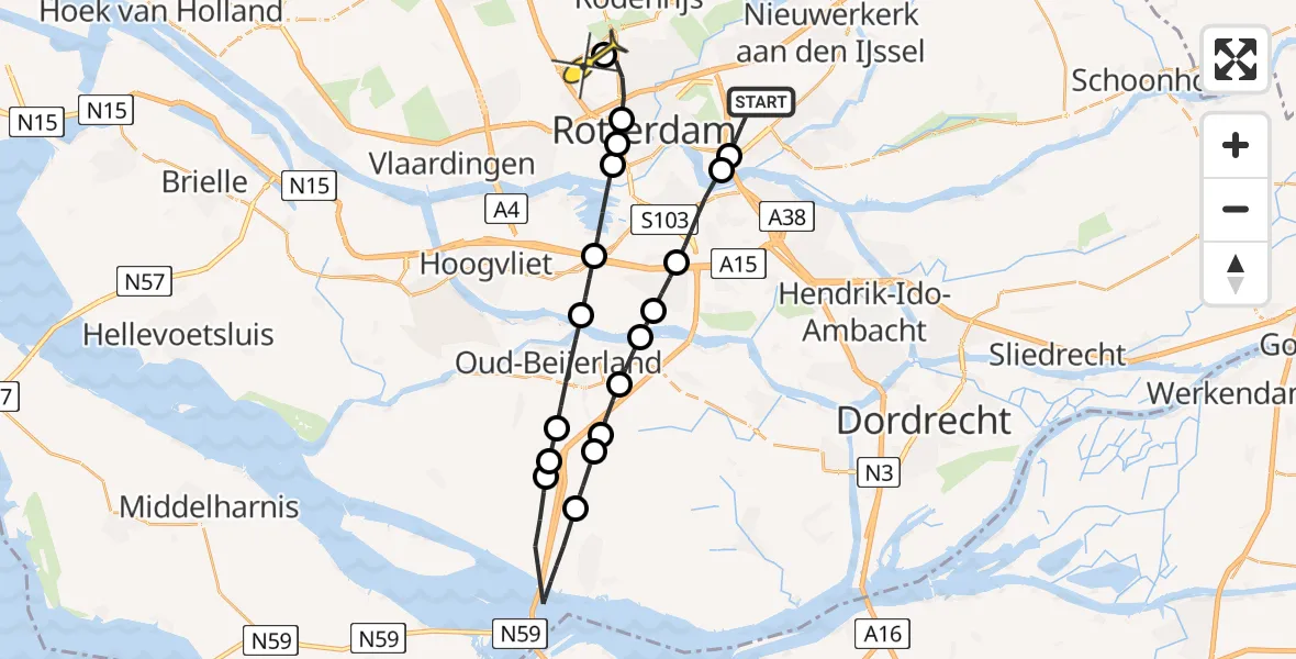 Routekaart van de vlucht: Lifeliner 2 naar Rotterdam The Hague Airport, Clazina Kouwenbergzoom