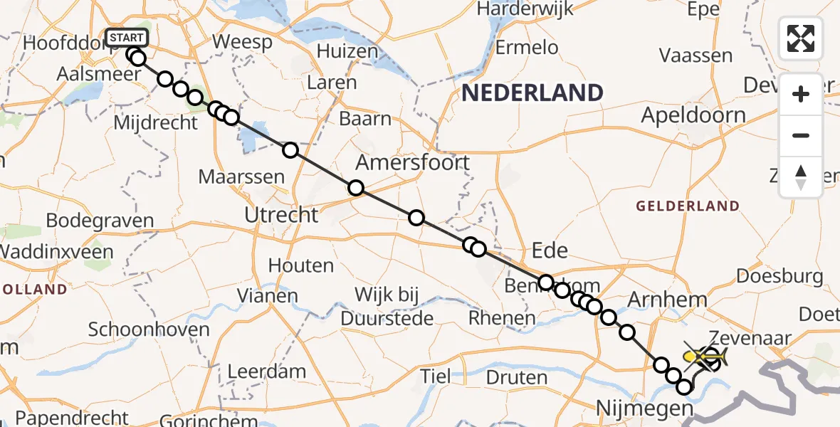 Routekaart van de vlucht: Politieheli naar Angeren, Schinkeldijkje