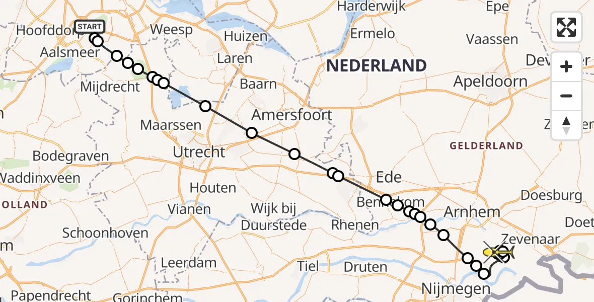 Routekaart van de vlucht: Politiehelikopter naar Angeren, Schinkeldijkje