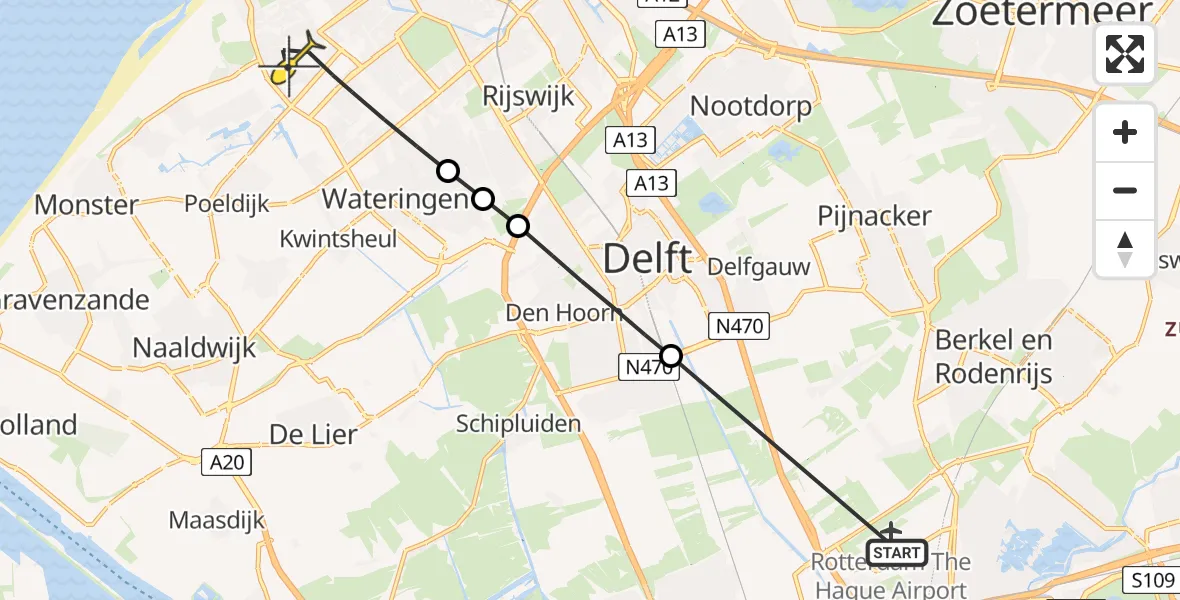 Routekaart van de vlucht: Lifeliner 2 naar Den Haag, Kruithuispad