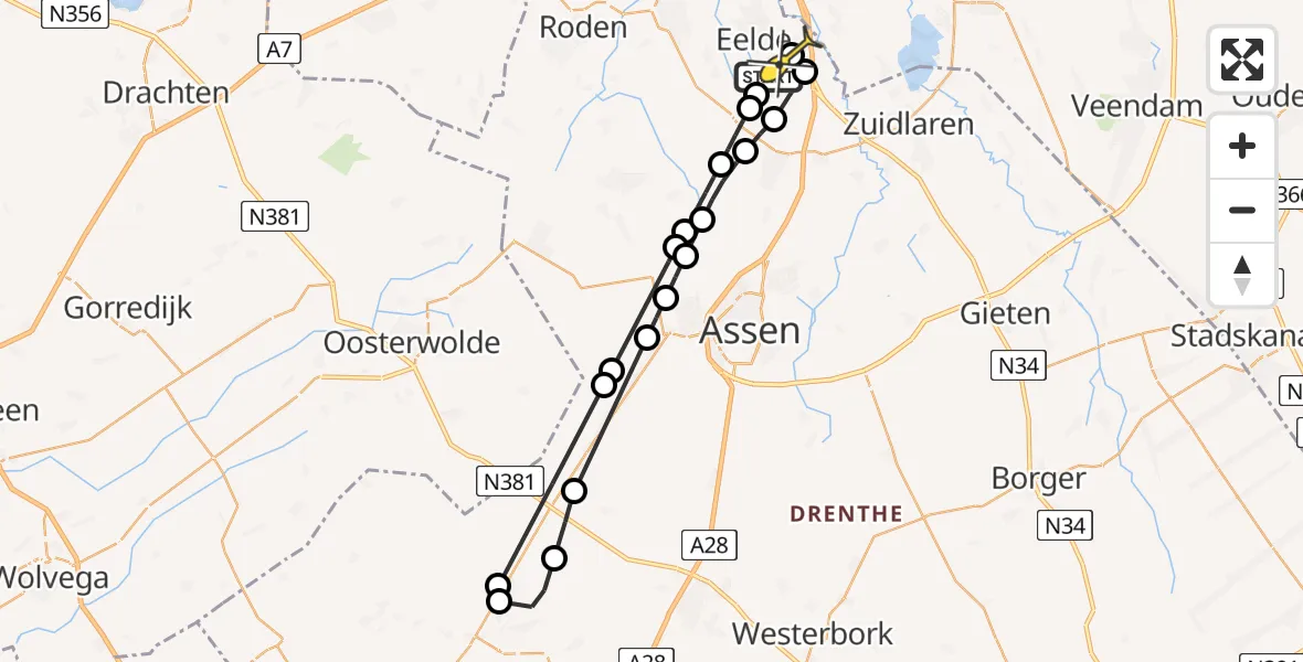 Routekaart van de vlucht: Lifeliner 4 naar Groningen Airport Eelde, Norgerweg