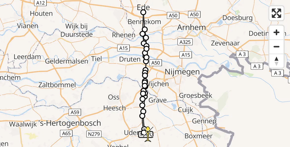 Routekaart van de vlucht: Lifeliner 3 naar Vliegbasis Volkel, Achter-Oventje