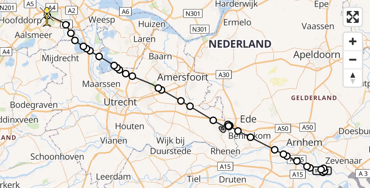 Routekaart van de vlucht: Politieheli naar Schiphol, Rijndijk