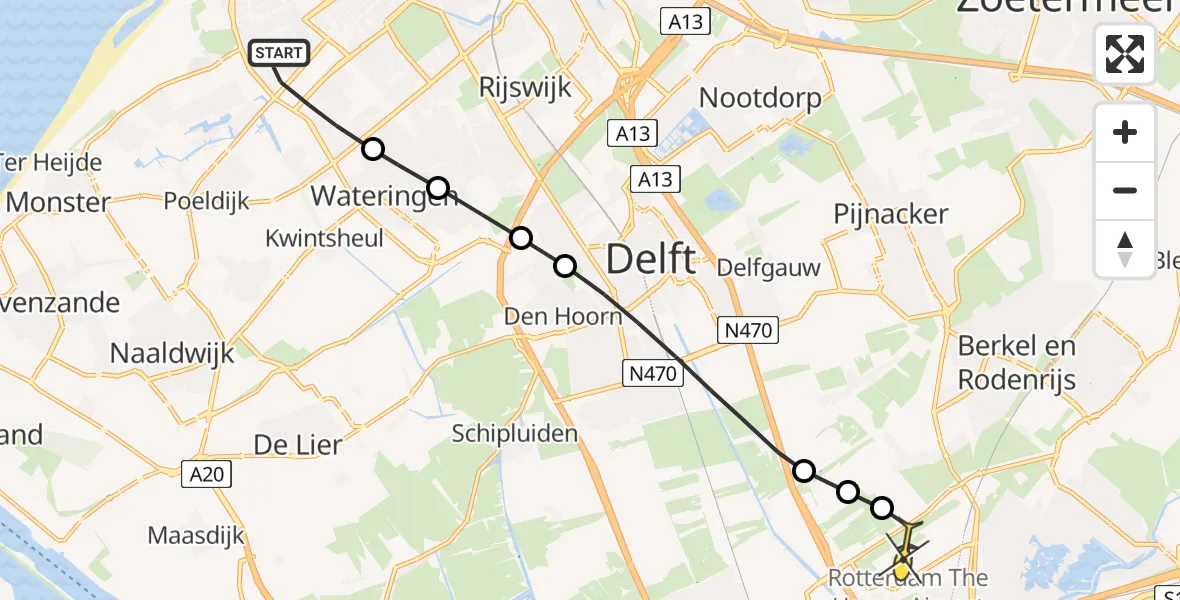 Routekaart van de vlucht: Lifeliner 2 naar Rotterdam The Hague Airport, Mosveen