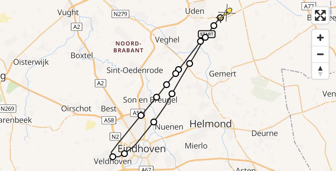 Routekaart van de vlucht: Lifeliner 3 naar Vliegbasis Volkel, Boterhurken