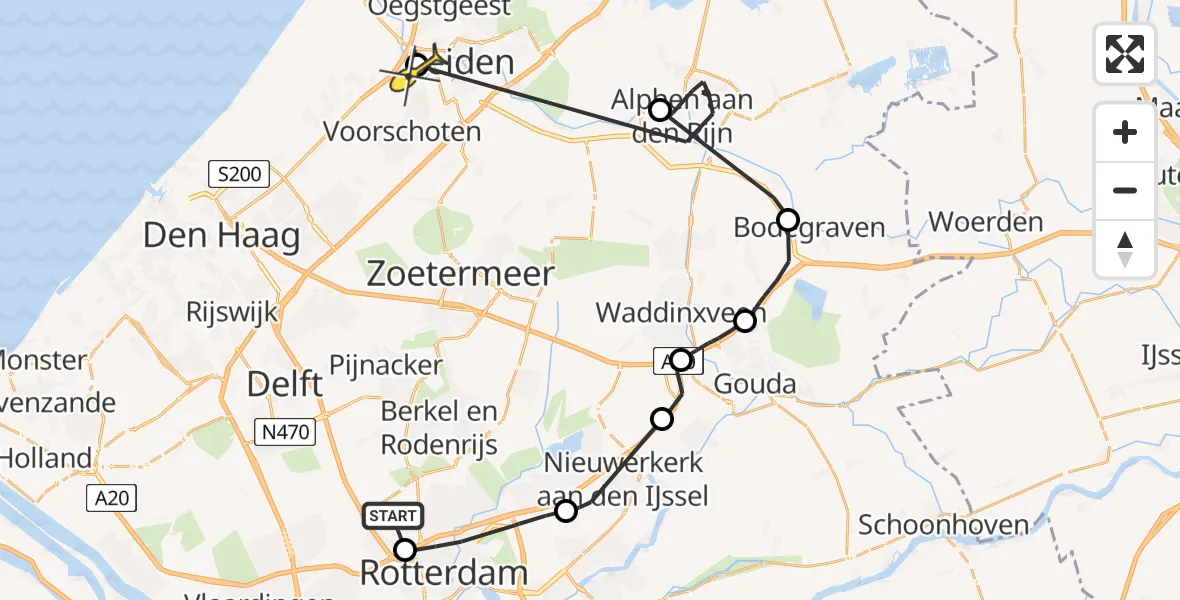 Routekaart van de vlucht: Politieheli naar Leiden, Hoge Morsweg