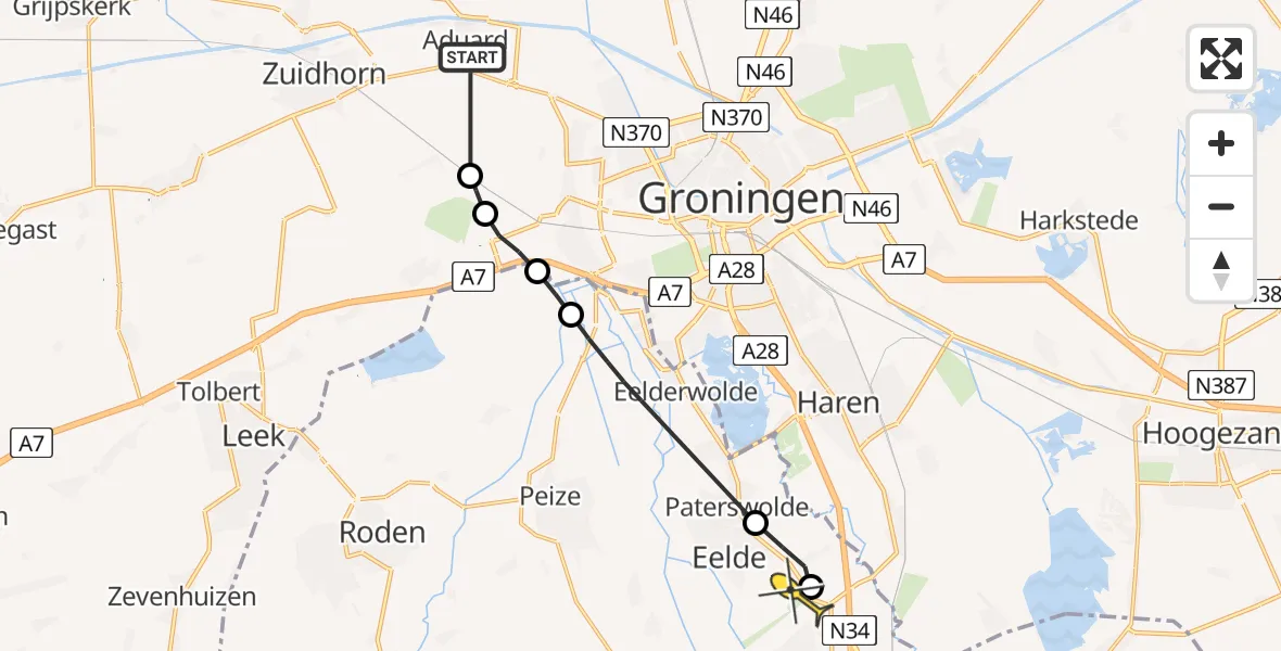 Routekaart van de vlucht: Lifeliner 4 naar Groningen Airport Eelde, Nutweg