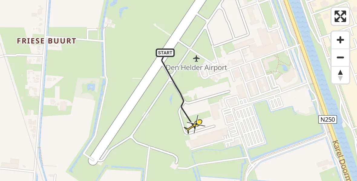 Vluchtroute Kustwachthelikopter van Vliegveld De Kooy naar Vliegveld De Kooy