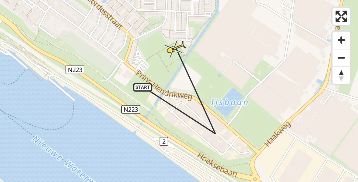 Routekaart van de vlucht: Politiehelikopter naar Hoek van Holland, Kijkuytstraat