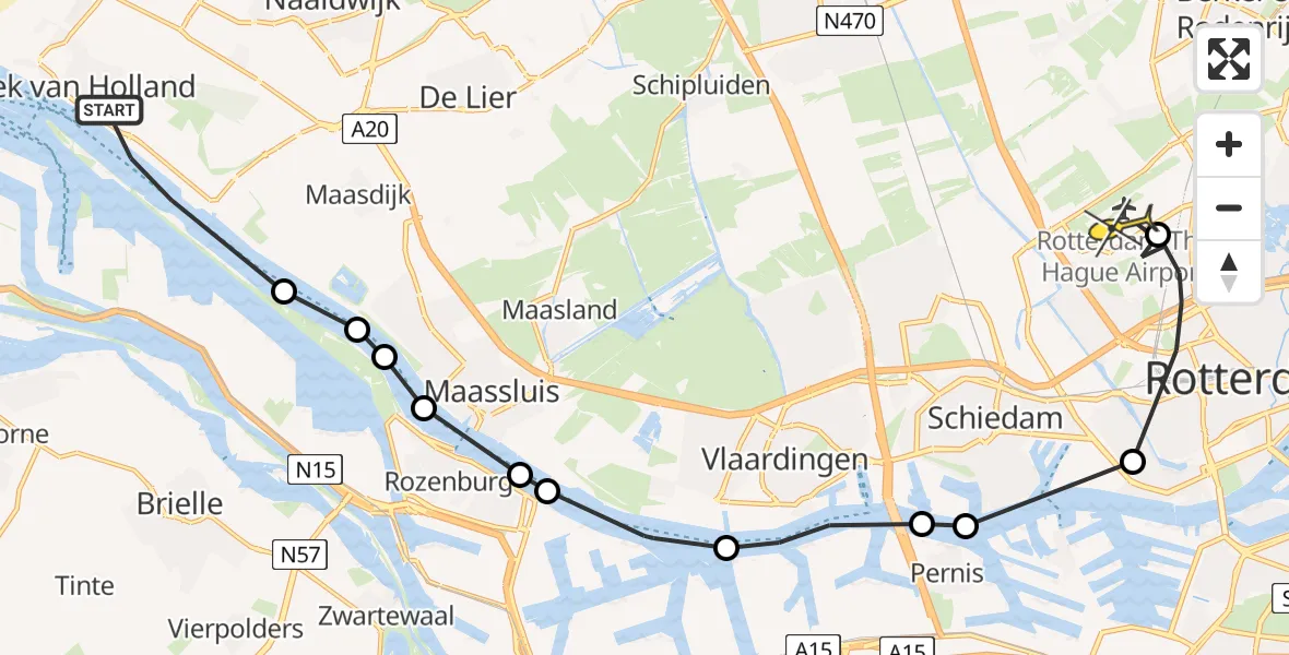 Routekaart van de vlucht: Politieheli naar Rotterdam The Hague Airport, Slachthuisweg