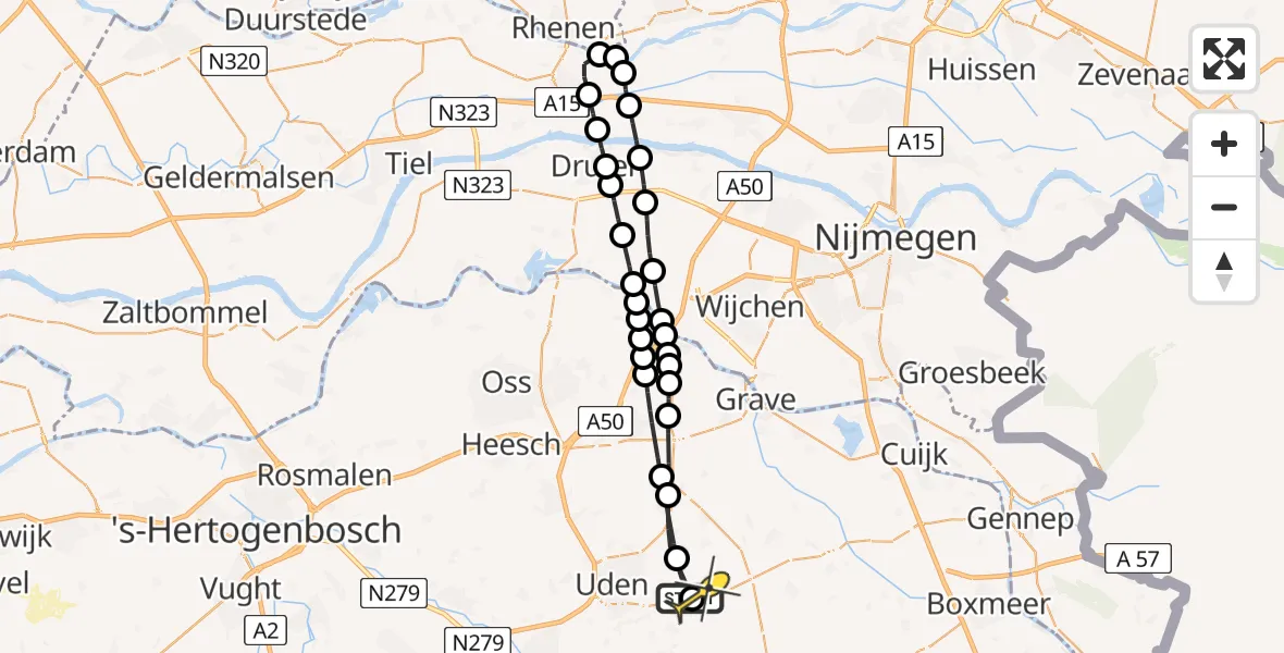 Routekaart van de vlucht: Lifeliner 3 naar Vliegbasis Volkel, De Bunders