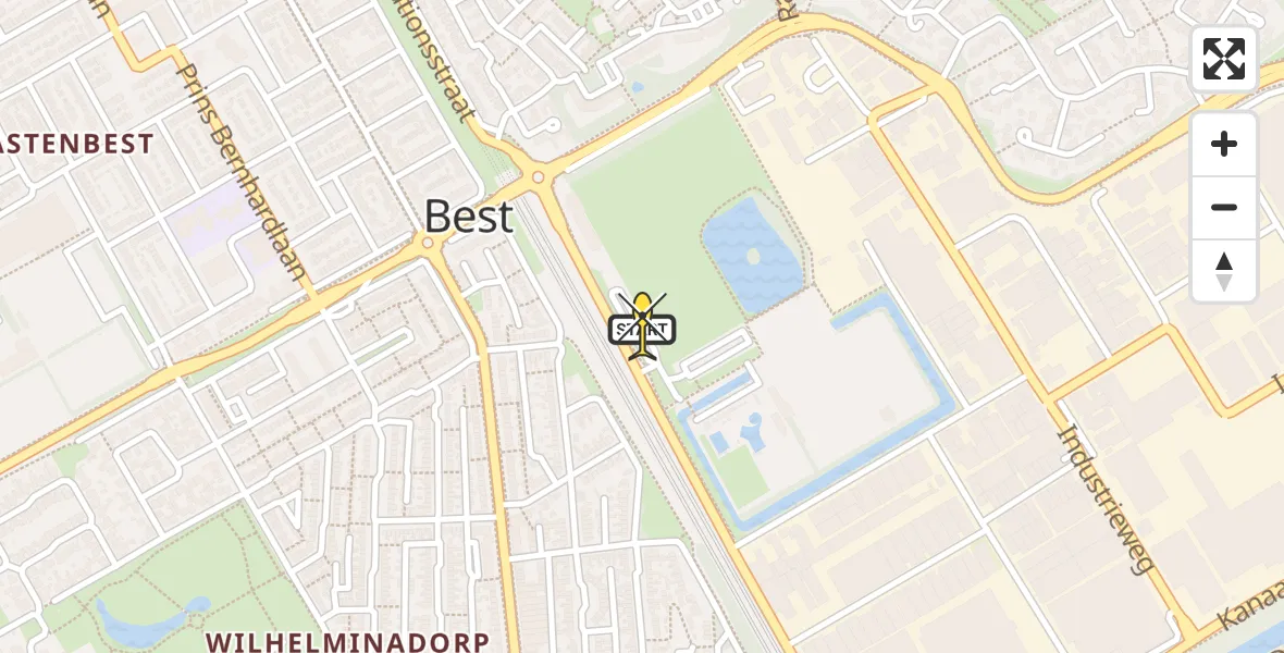 Routekaart van de vlucht: Politiehelikopter naar Best, Johannes Poststraat