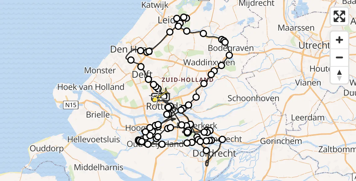 Routekaart van de vlucht: Politieheli naar Rotterdam The Hague Airport, Sint-Jacobsplaats