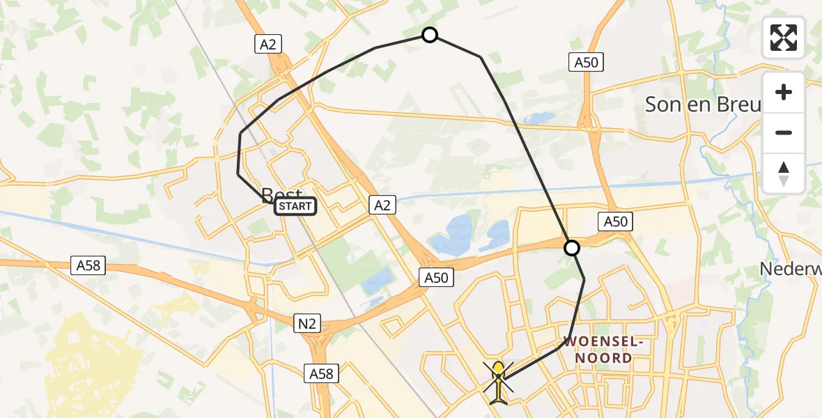 Routekaart van de vlucht: Politiehelikopter naar Eindhoven, Jan Pietersz. Coenstraat