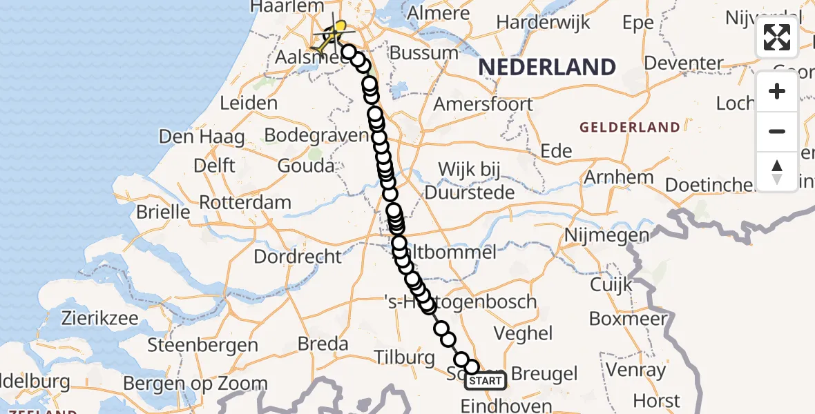 Routekaart van de vlucht: Politieheli naar Schiphol, Johannes Poststraat