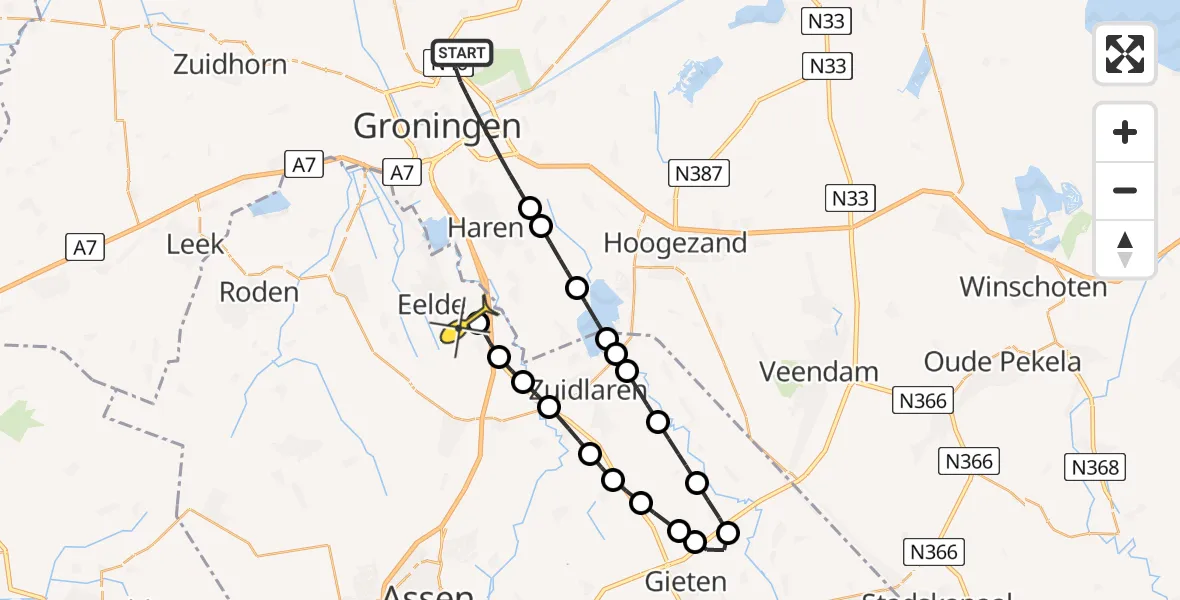 Routekaart van de vlucht: Lifeliner 4 naar Groningen Airport Eelde, Zorgwijksloot