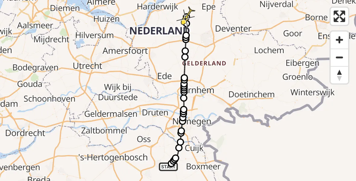 Routekaart van de vlucht: Politieheli naar Vierhouten, Nieuwedijk