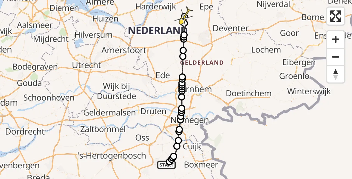 Routekaart van de vlucht: Politiehelikopter naar Vierhouten, Nieuwedijk