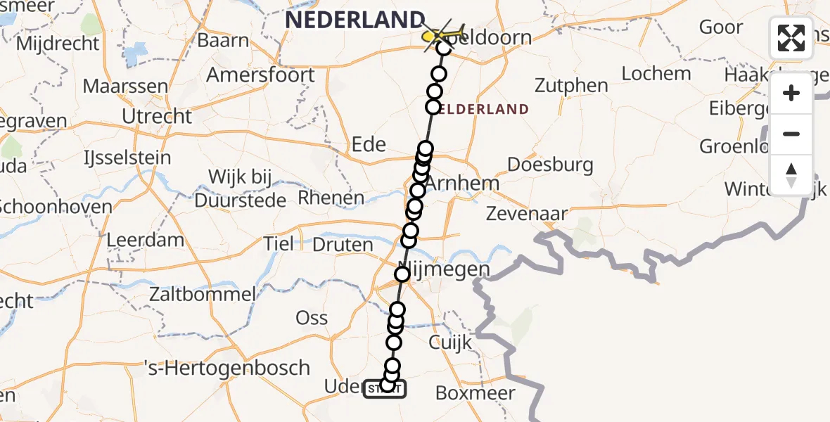 Vluchtroute Politiehelikopter van Vliegbasis Volkel naar Hoog Soeren
