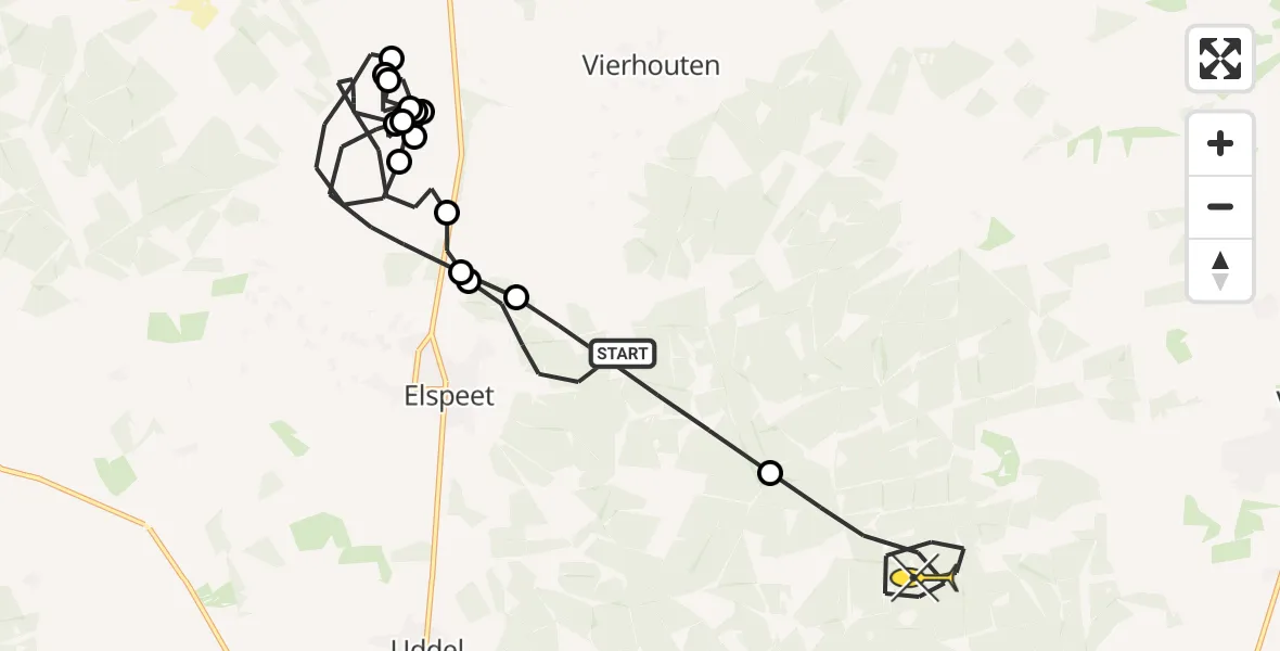 Routekaart van de vlucht: Politieheli naar Vaassen, Bosrand