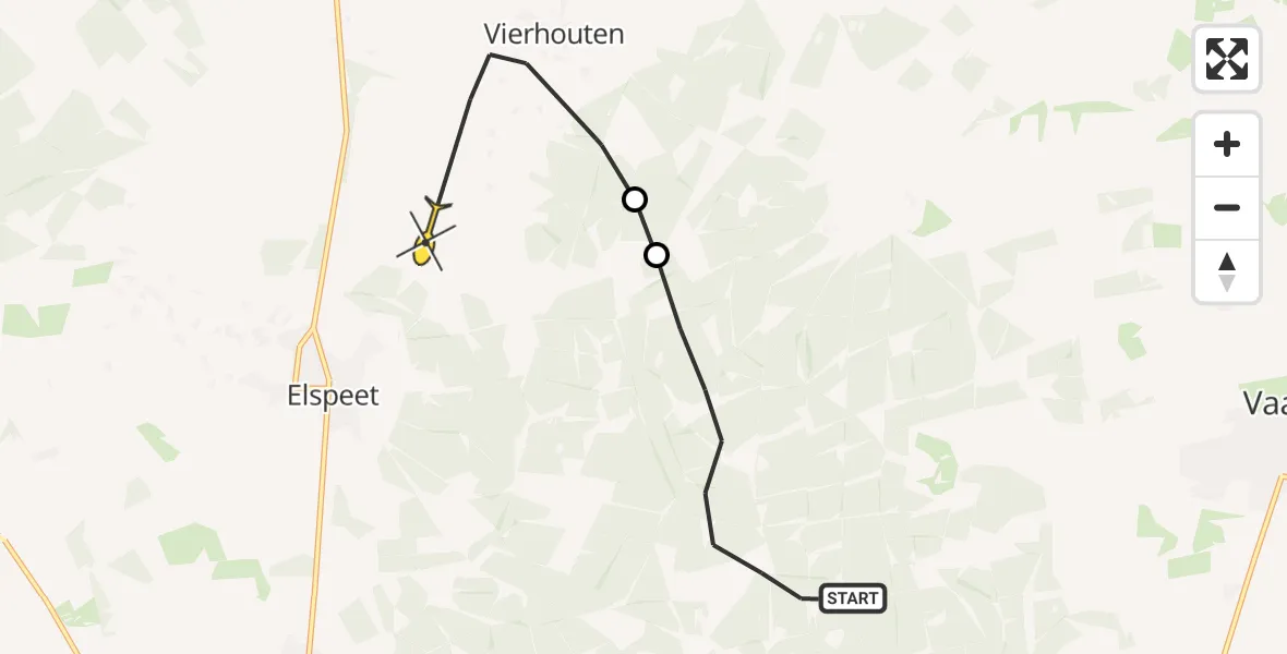 Routekaart van de vlucht: Politieheli naar Vierhouten, Elspeterweg