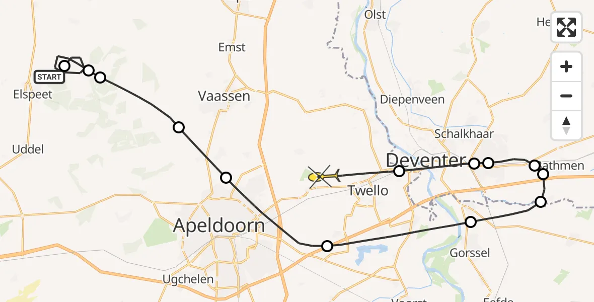 Routekaart van de vlucht: Politiehelikopter naar Vliegveld Teuge, Noordheide