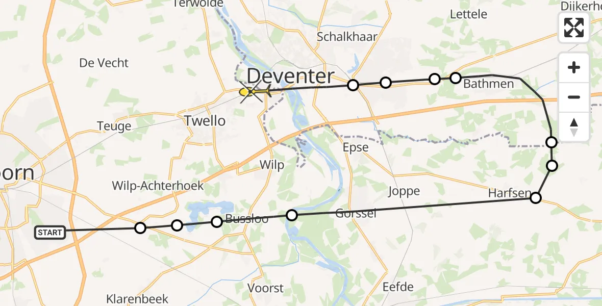 Routekaart van de vlucht: Politiehelikopter naar Twello, Broekstraat