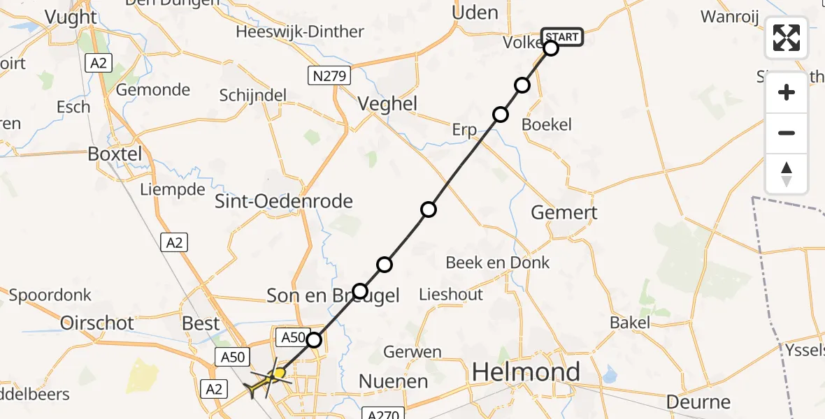 Routekaart van de vlucht: Lifeliner 3 naar Eindhoven, Korte Heikantstraat