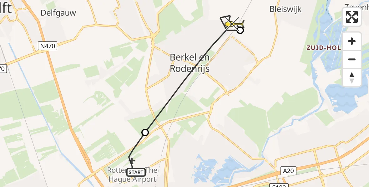 Routekaart van de vlucht: Lifeliner 2 naar Bergschenhoek, Nieuwe Bovendijk