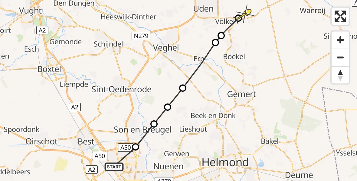 Routekaart van de vlucht: Lifeliner 3 naar Vliegbasis Volkel, Pietersbergweg