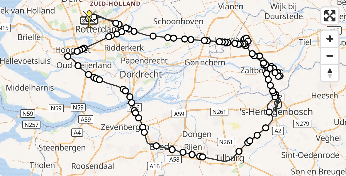 Routekaart van de vlucht: Politieheli naar Rotterdam The Hague Airport, Bovendijk