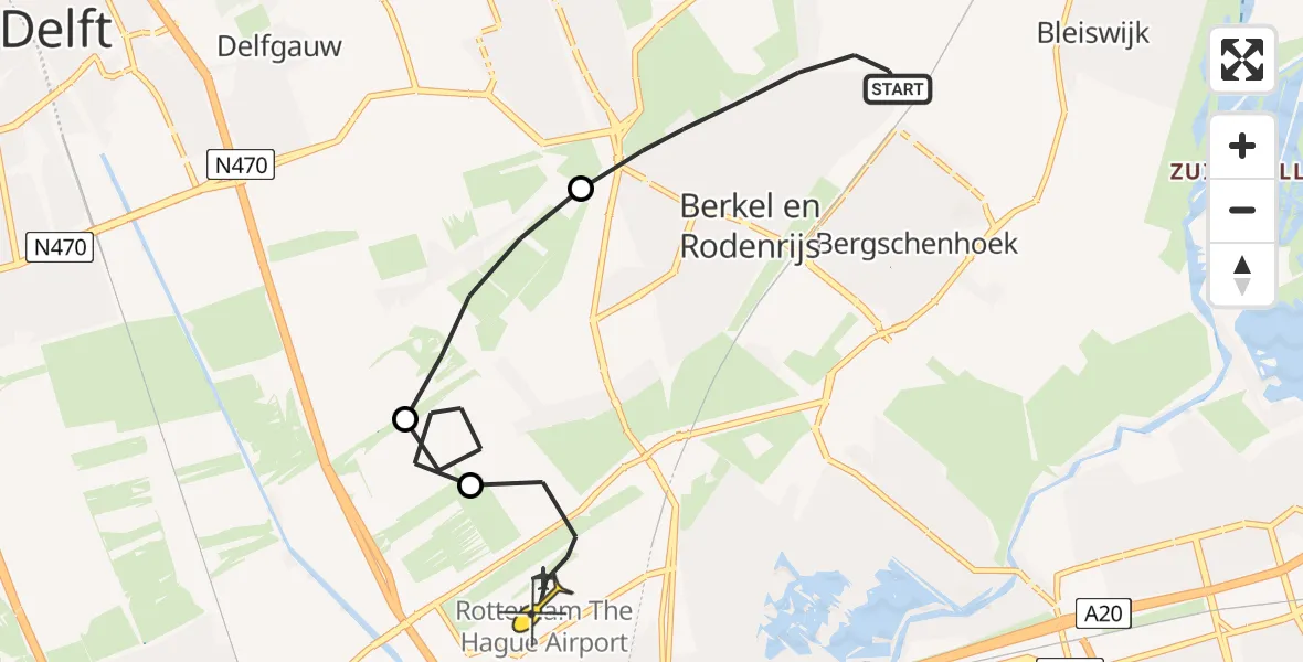 Routekaart van de vlucht: Lifeliner 2 naar Rotterdam The Hague Airport, Noordersingel